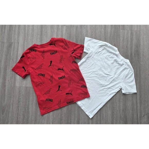 Puma Boys Size 8 Shirt Lot 2 Cotton Red Logo Tee White Athletic Top - Picture 2 of 15
